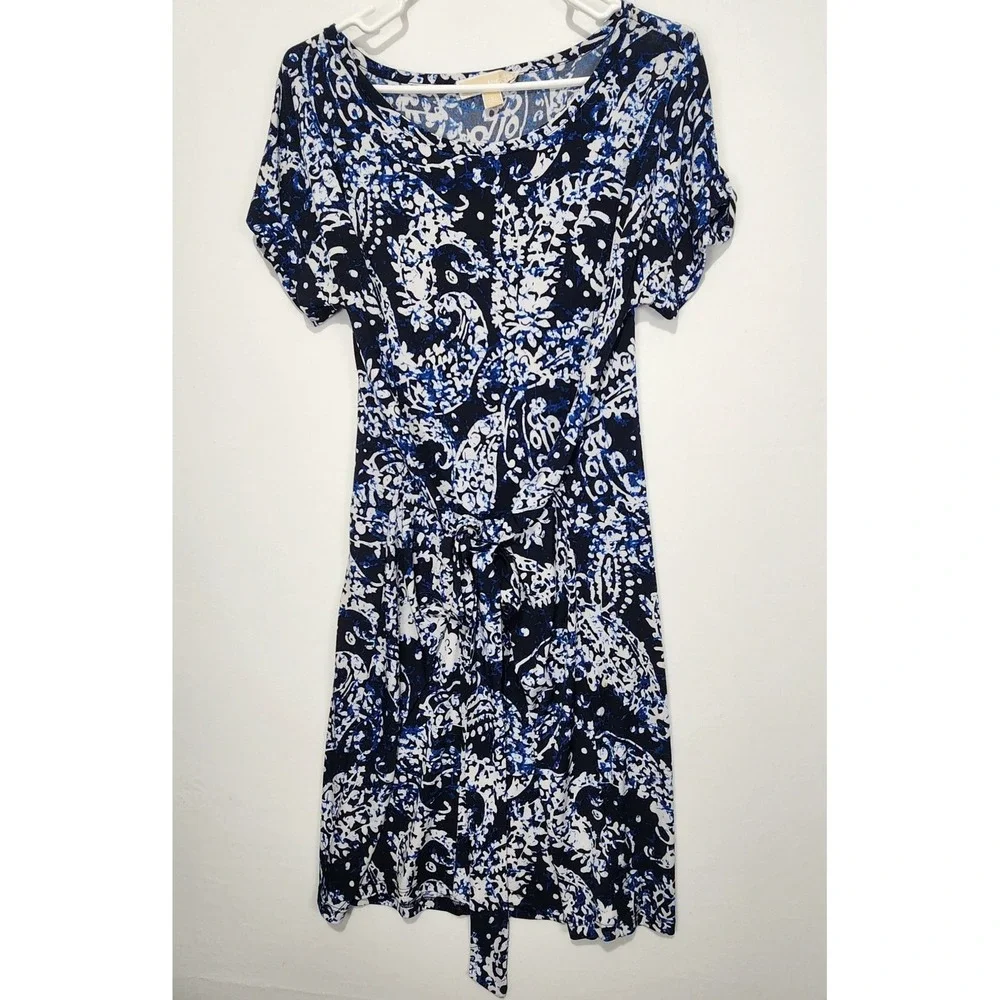 Michael Kors Women's Floral Elegant Classy Dress Blue/White Size‎ L